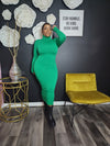 New Basic Stretchy Ribbed Mock Neck Maxi Dress Green